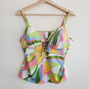 2/$20 Diane Poitiere Retro Multicolor 70s Swimsuit Top